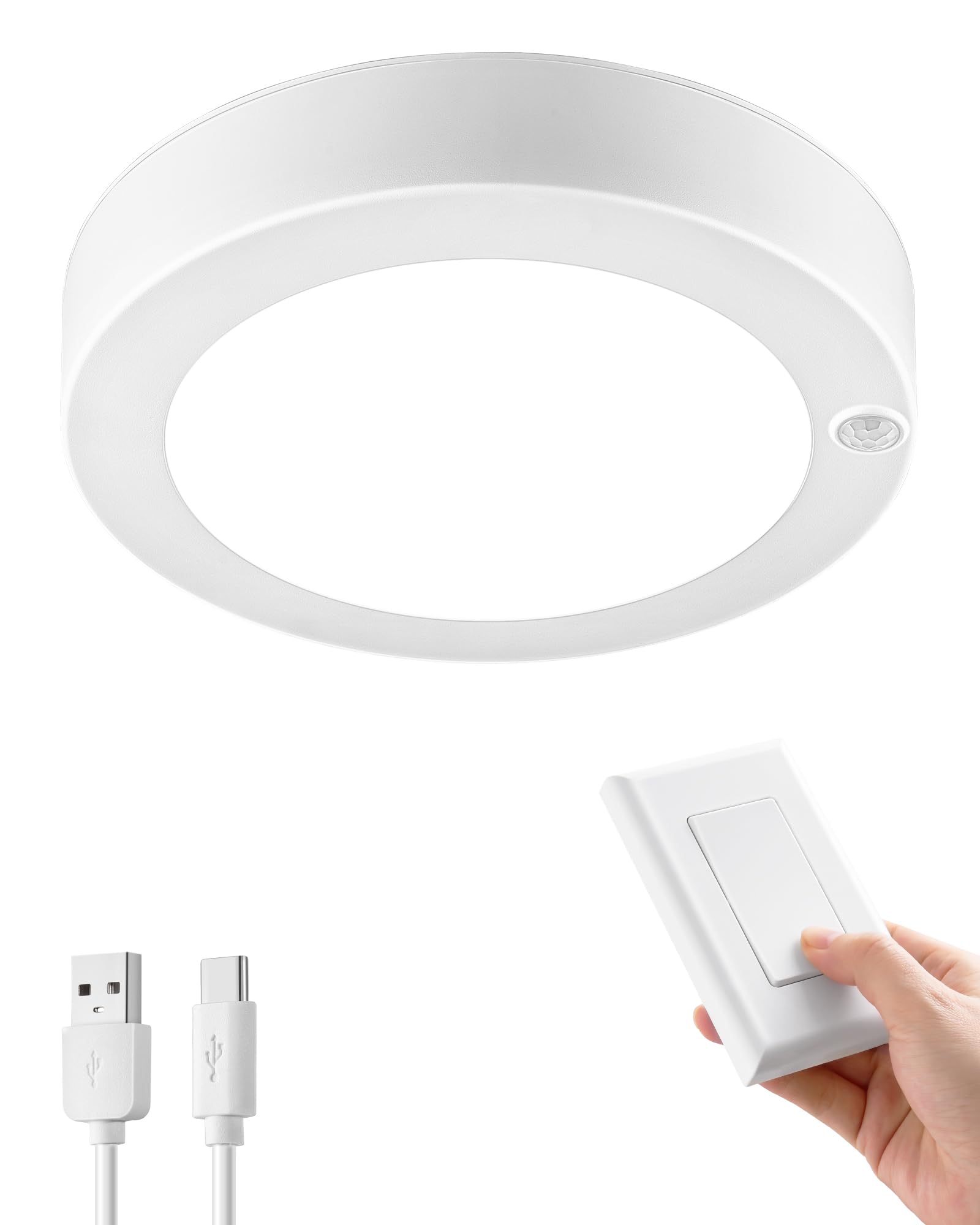 Suraielec Rechargeable Ceiling Light With Wall Switch, 8000Mah Battery Ceiling Light Indoor, Wall Switch Remote Or Motion Sensor