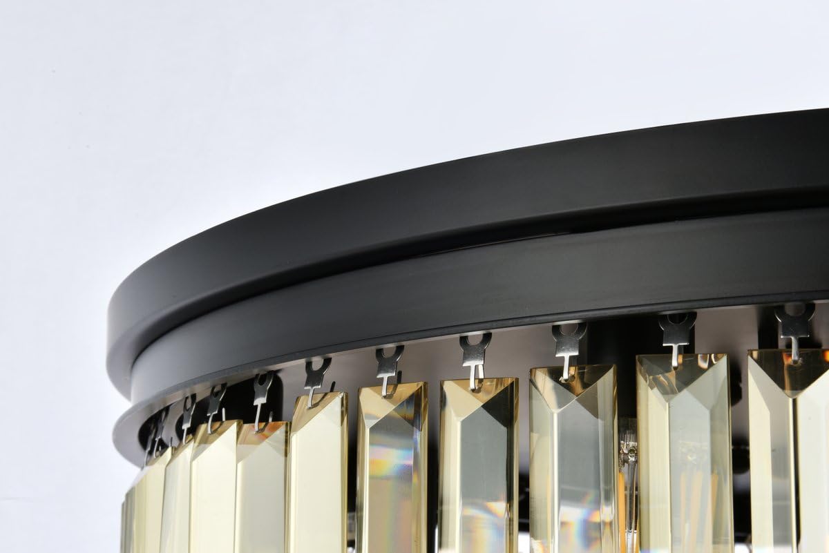 Urban Classic Sydney 17 Light Matte Black Flush Mount Golden Teak (Smoky) Royal Cut Crystal