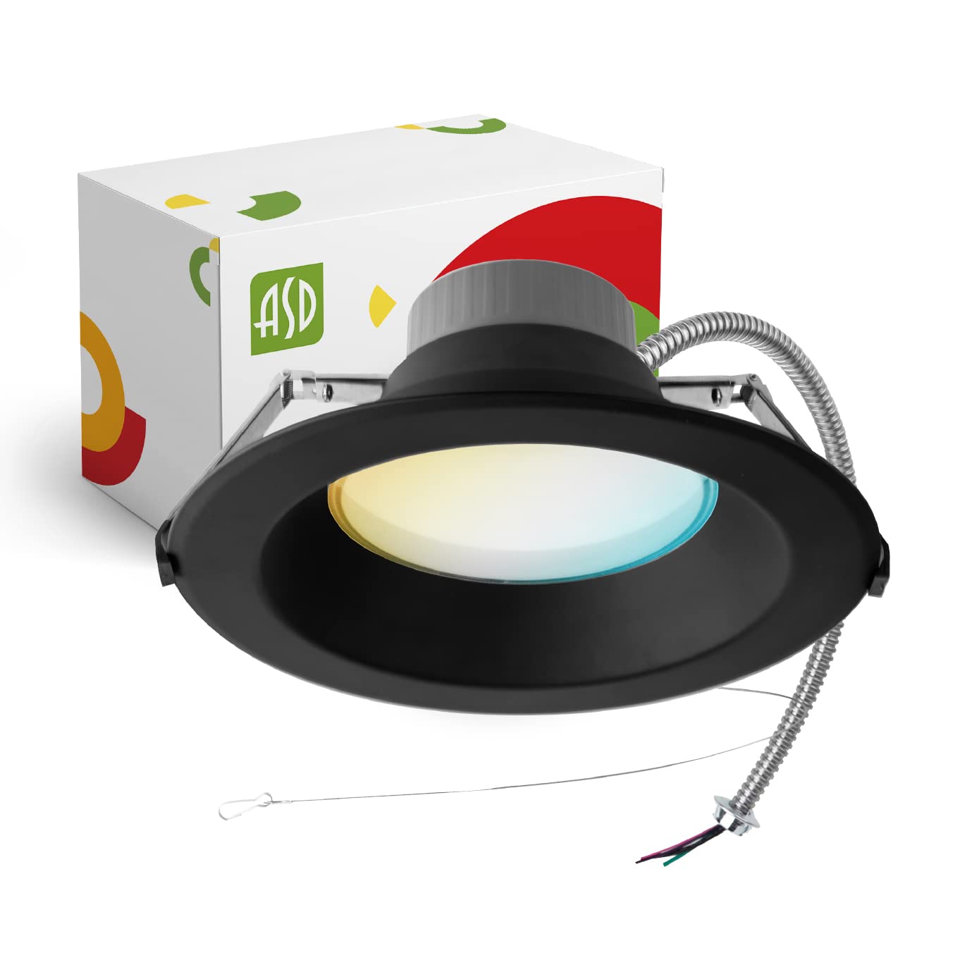 ASD 10 Inch Canless LED Downlight, 20/30/40W Power Adjustable, Dimmable, 5 CCT, Aluminum, Black, Model A-CDL7-10