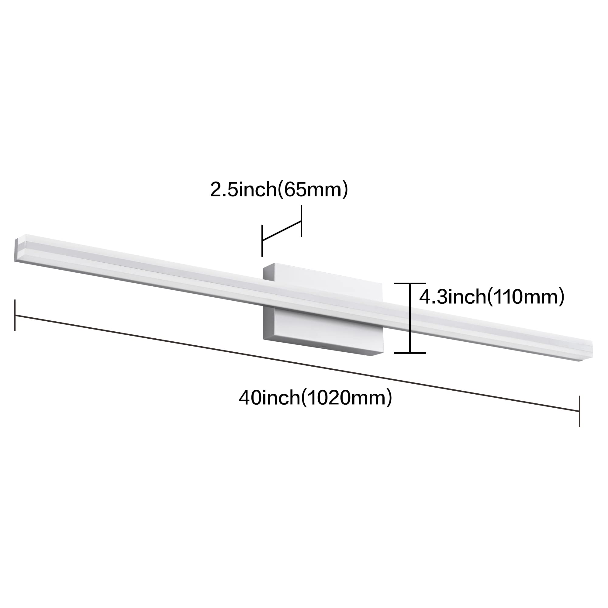 SOLFART 40 Inch Vanity Light Fixture Modern Silver LED Wall Light Over Mirror Aluminum S8200-1016mm