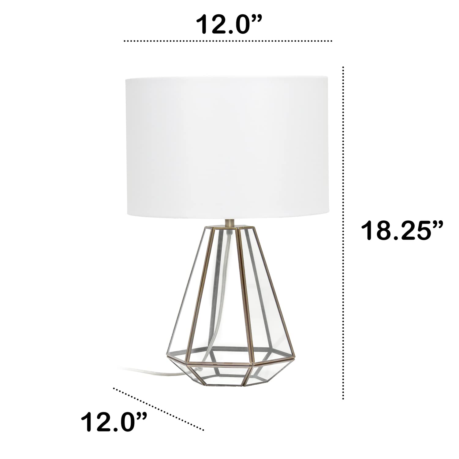LALIA HOME Triagonal Table Lamp, Brass/Glass, 12"L x 12"W x 18.25"H, Model LHT-4009-BR