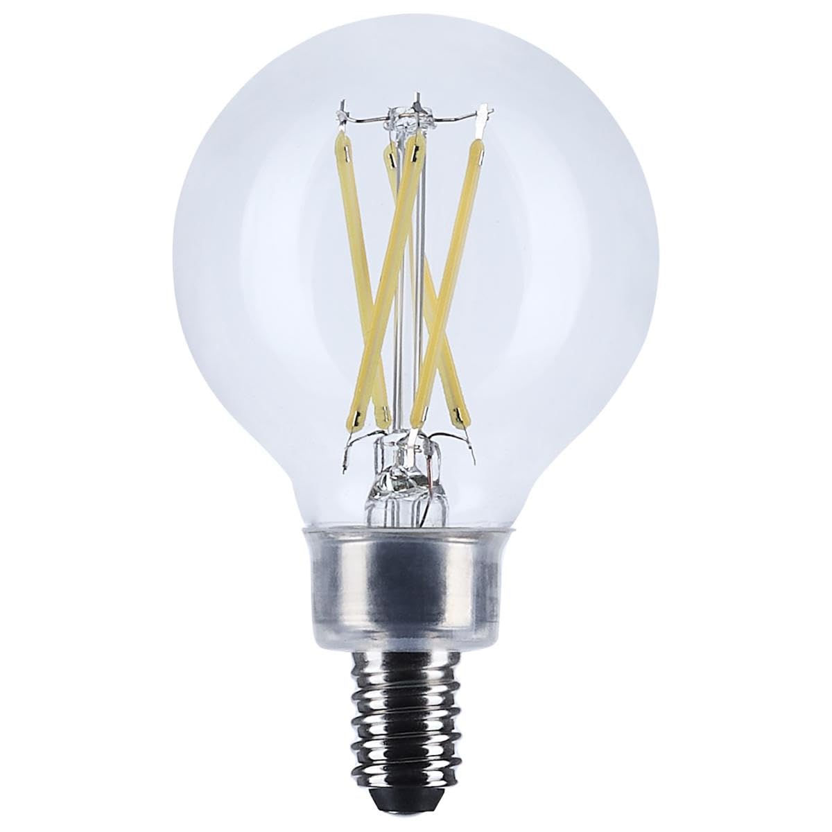 Satco 5.5W LED G16.5 Globe Light Bulb 3500K Neutral White 500 Lumens Clear Finish E12 Candelabra Base Dimmable 300 Degree Beam E