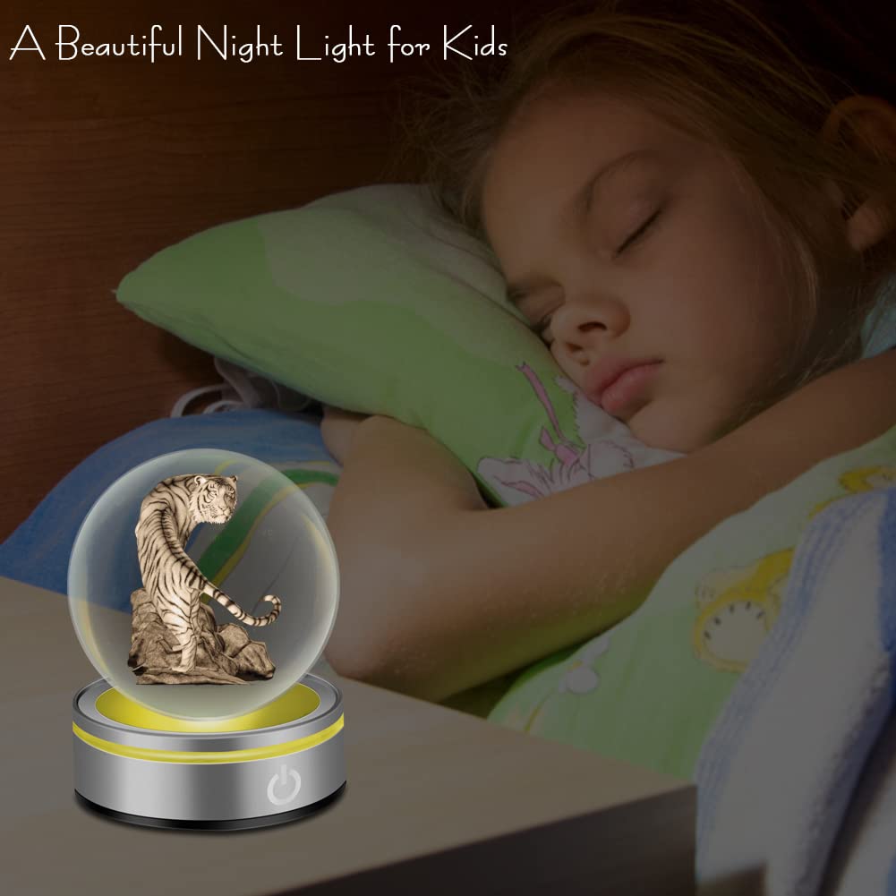 Ifolaina Tiger Gifts 3D Crystal Ball White Tiger Figurine Lamps Decorations Statue Present