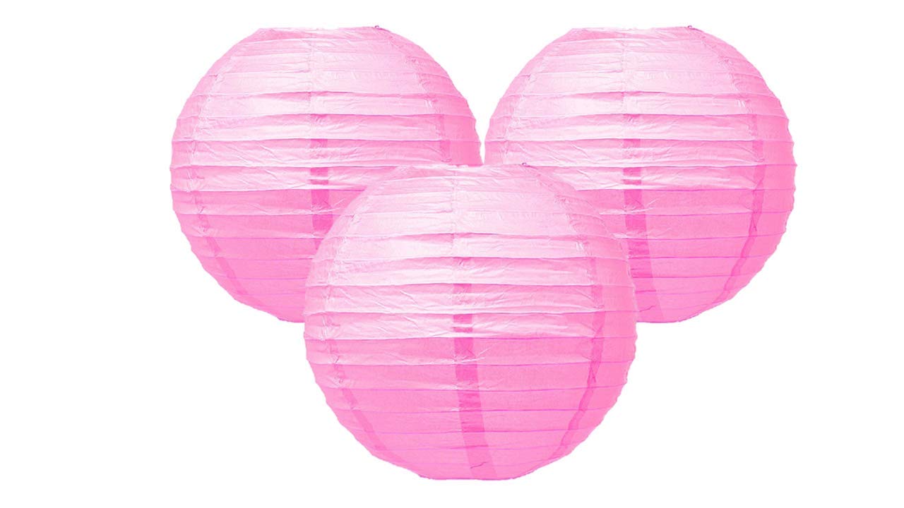 Pack of 3 Round Paper Lanterns Lamp Wedding Birthday Party Decoration (Rose Pink, 8''/20CM)