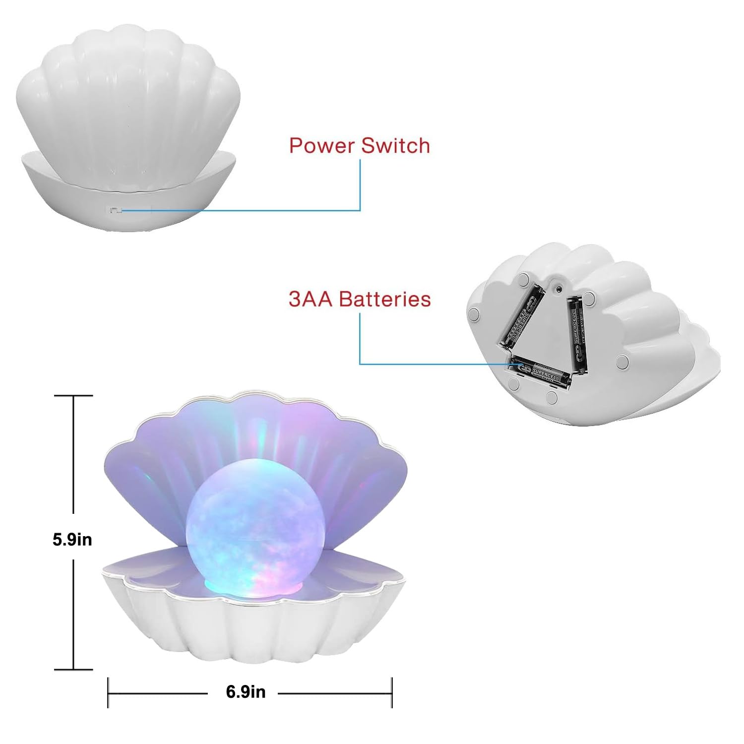 LKUA RGB Mood Shell Pearl Lamp, Portable LED Night Light, Large Size, Model THA-002, Ideal for Home Decoration and Gifts