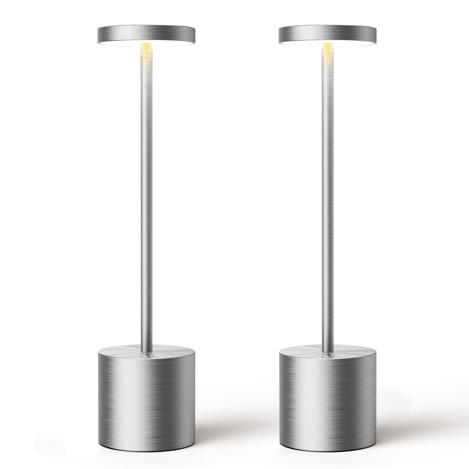 SAKRINGT Cordless LED Table Lamps, 6000mAh Battery, 2 Pack, Silver, Model S801