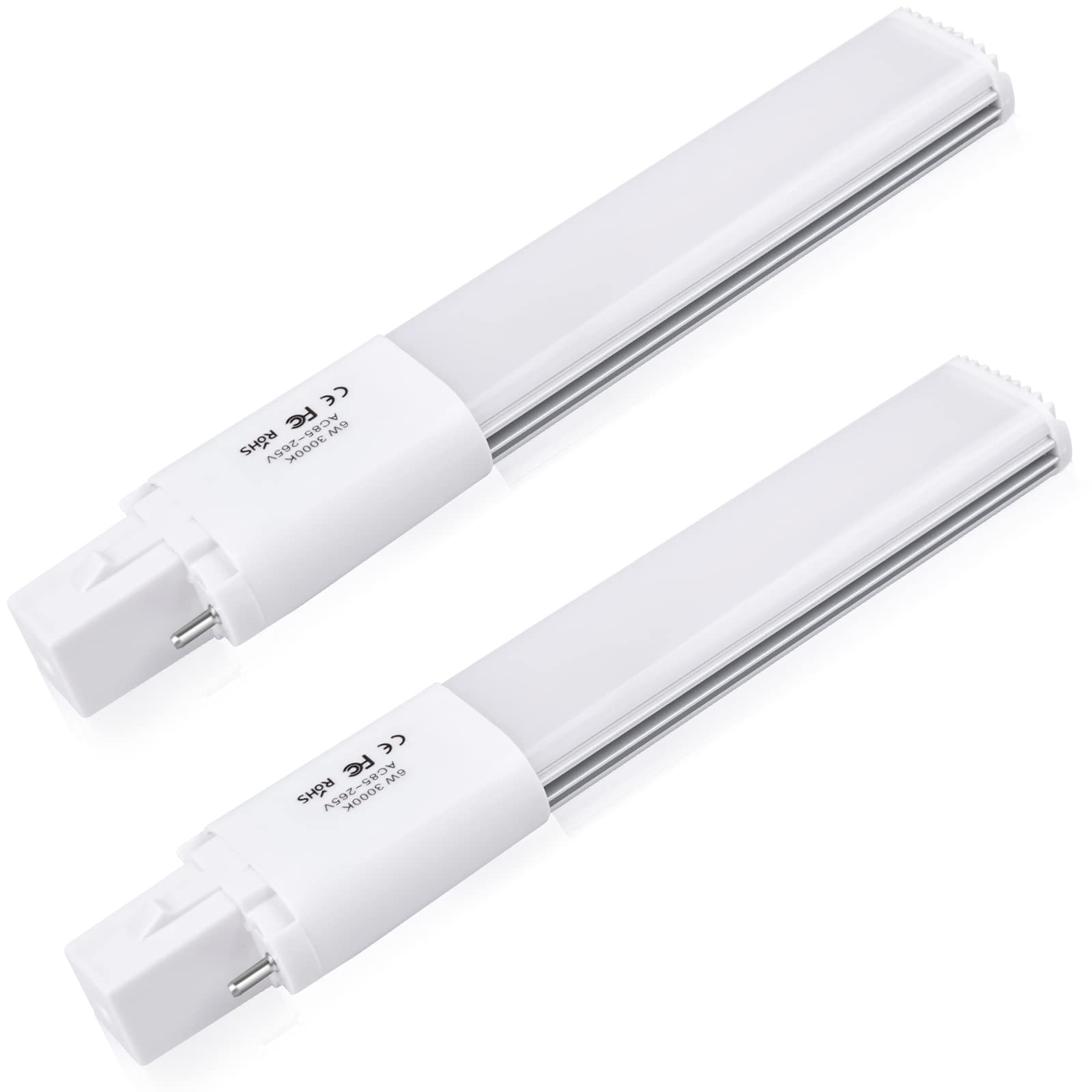 Bonlux 2-Pack 6W G23 2-Pin LED PL-S Lamp Warm White 13W CFL Equivalent, 180 Degree Beam Angle LED PL Horizontal Recessed G23 Bul