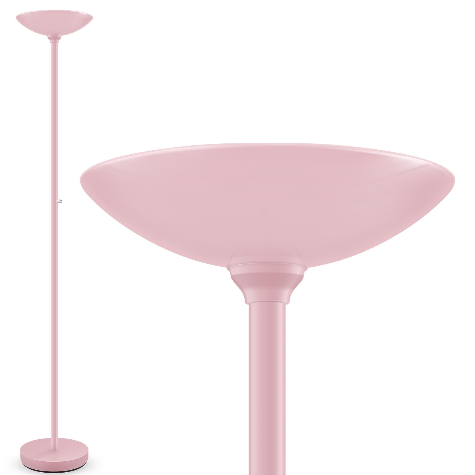 BoostArea Torchiere Floor Lamp Pink, 30W Super Bright LED Standing Lamp, 3000K Stepless Dimmable Pole Lamp with Rotary Switch, 7