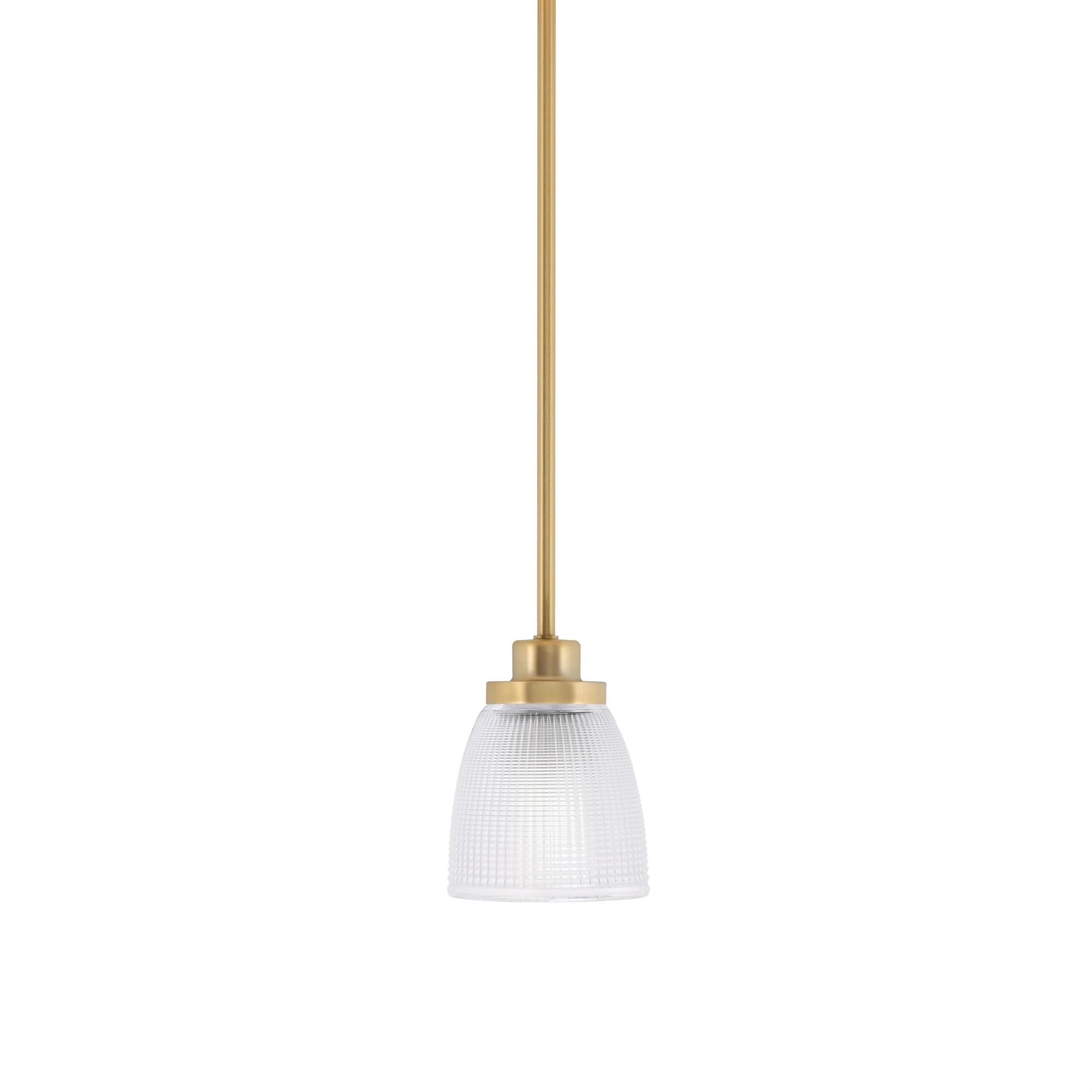 Toltec Lighting Odyssey Mini Pendant - New Age Brass Finish, 5in Clear Ribbed Glass