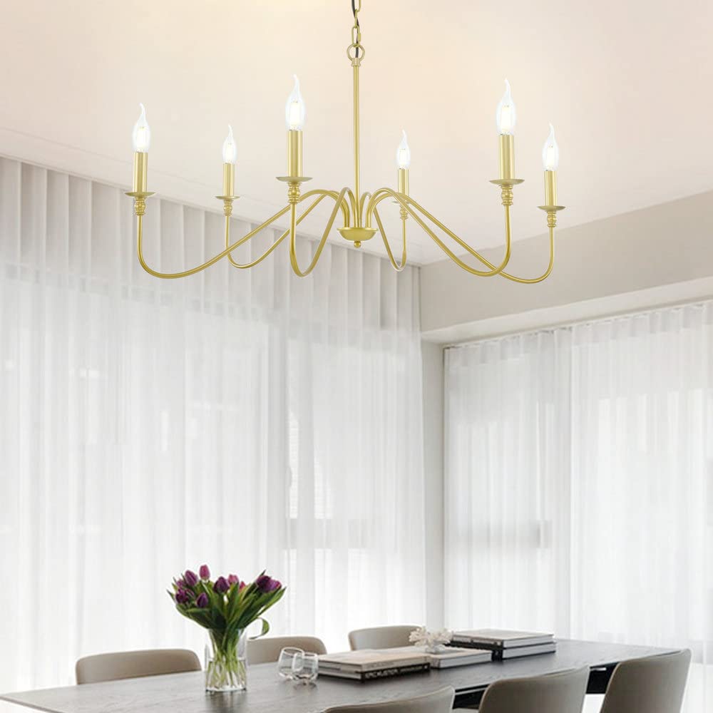 Miluolan Gold Chandelier, 6-Light Chandelier For Dining Room, Bedroom, Foyer, Living Room, Kitchen Island, Entryway, Office, Bar
