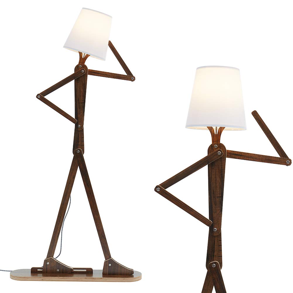 HROOME Cool Decorative Tall Floor Lamp Wood Swing Arm Standing Corner Reading Lights for Kids Bedroom Living Room Farmhouse - LE