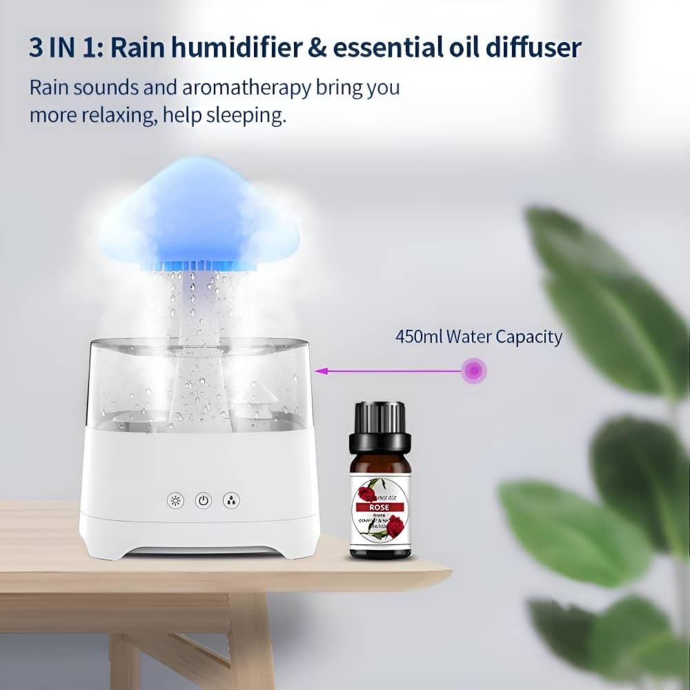 COLORLIFE Raining Cloud Night Light with Remote Control & White Noise, Model CH08, White, Ideal for Kids & Adults, Perfect for Relaxation