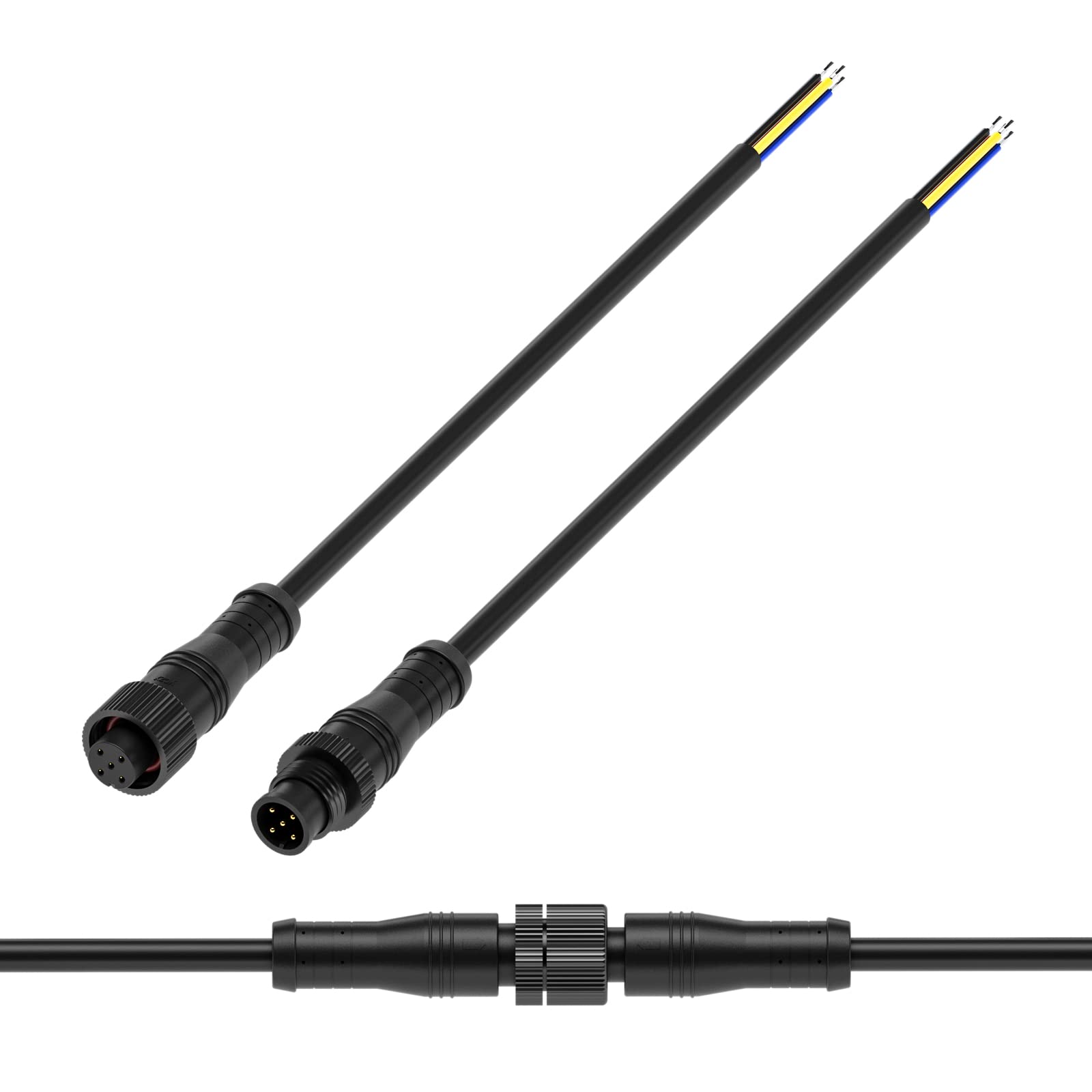 Btf-Lighting 5 Pin Electrical Metal Nut Connector 22Awg Ip68 Male Female Connector 7.87In/20Cm Extension Cable For Car Truck Boat Indoor/Outdoor Led Strip Lights/String 15Mm Metal Nut Small Size