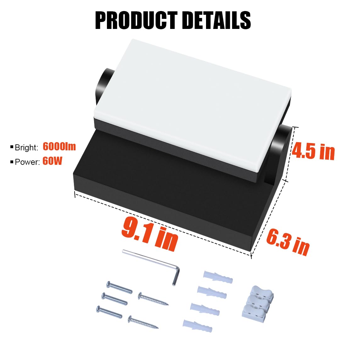 Juyace 60W LED Wall Light Outdoor 2 Pack, 5000K, Black, Aluminum, Model KU1361B, 360° Rotation for Garage, Barn, Yard