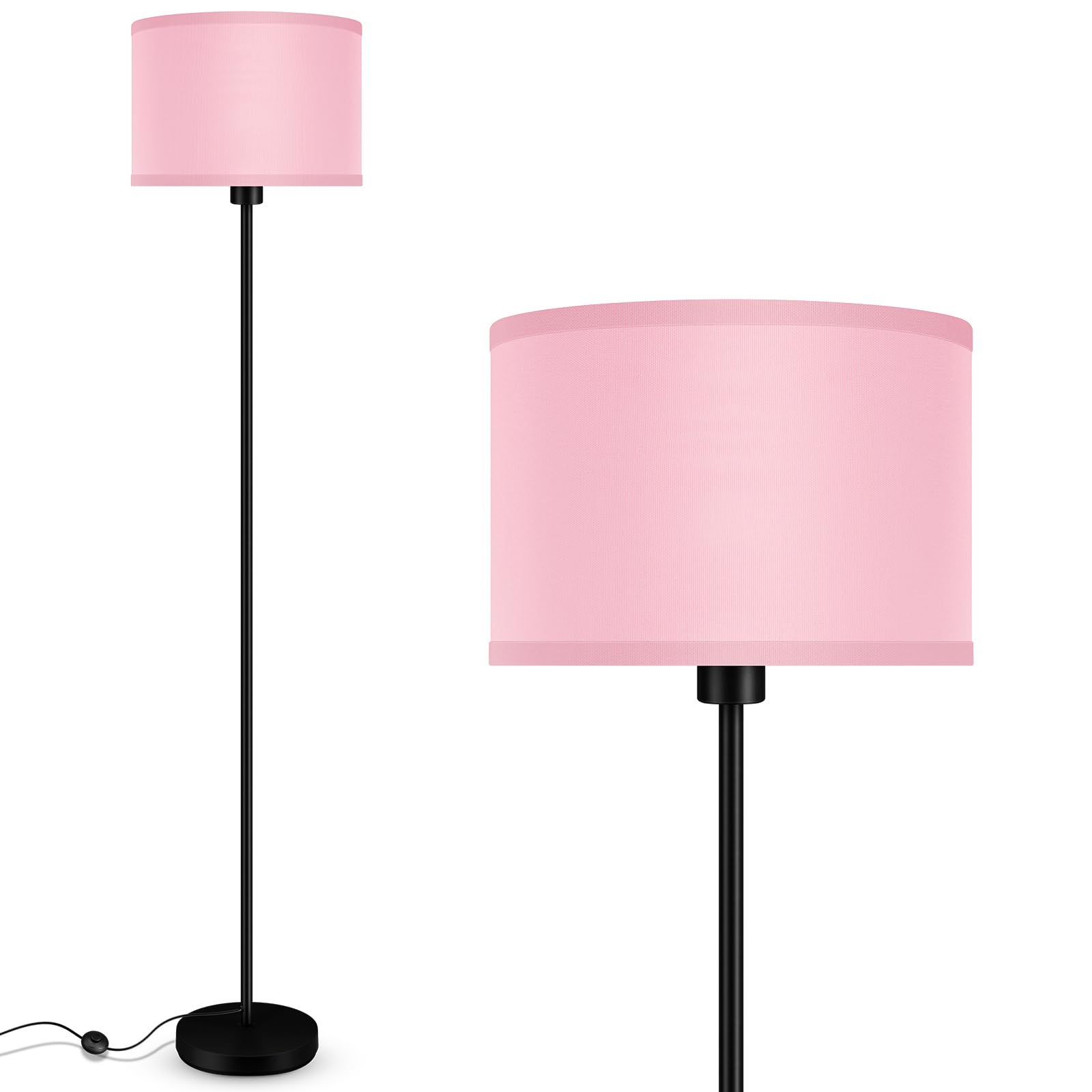 Auquee Floor Lamp Pink, Standing Lamp, Small Floor Lamps With Lampshade, 59'' Tall Lamps For Bedroom, Foot Switch, Simple Corner