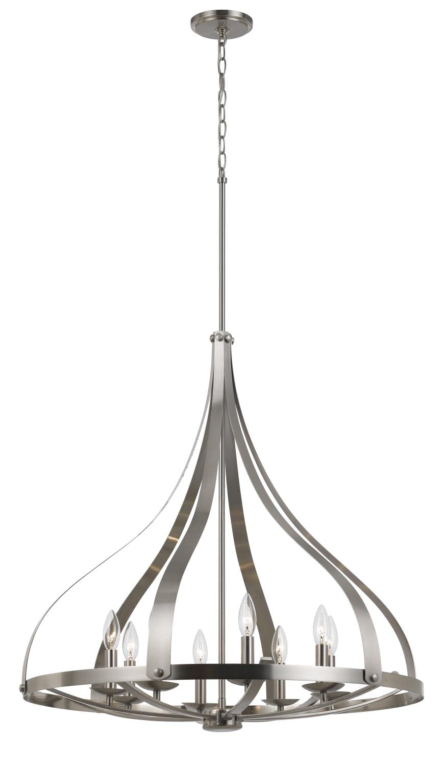 Cal Lighting FX-3589-8 Transitional Eight Light Chandelier from Meridian Collection in Pewter, Nickel, Silver Finish, 28.50 inches