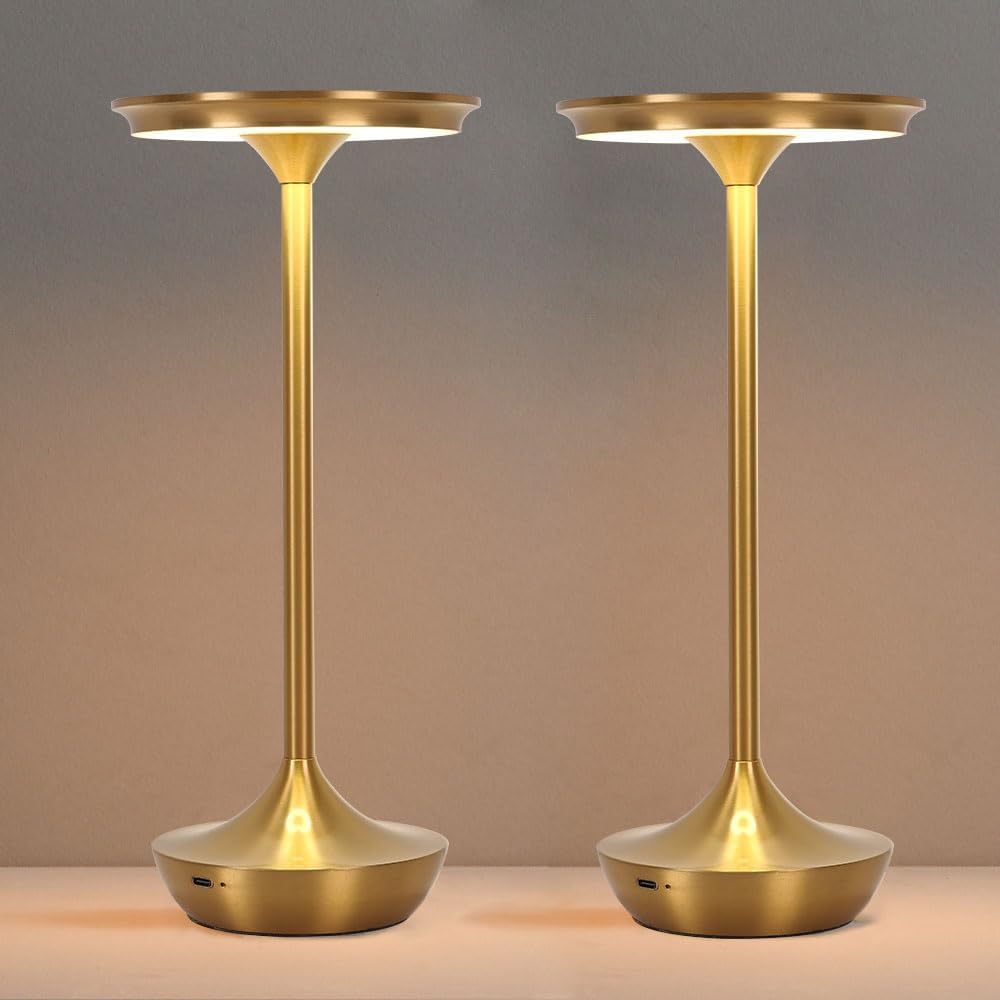 EJQ Rechargeable Cordless Table Lamp  6000mAh Battery Operated LED Table Lights Outdoor Portable Touch Dimmable Table Lamp for Bedroom Patio Cofee Restaurant Dining Home Set of 2-Gold