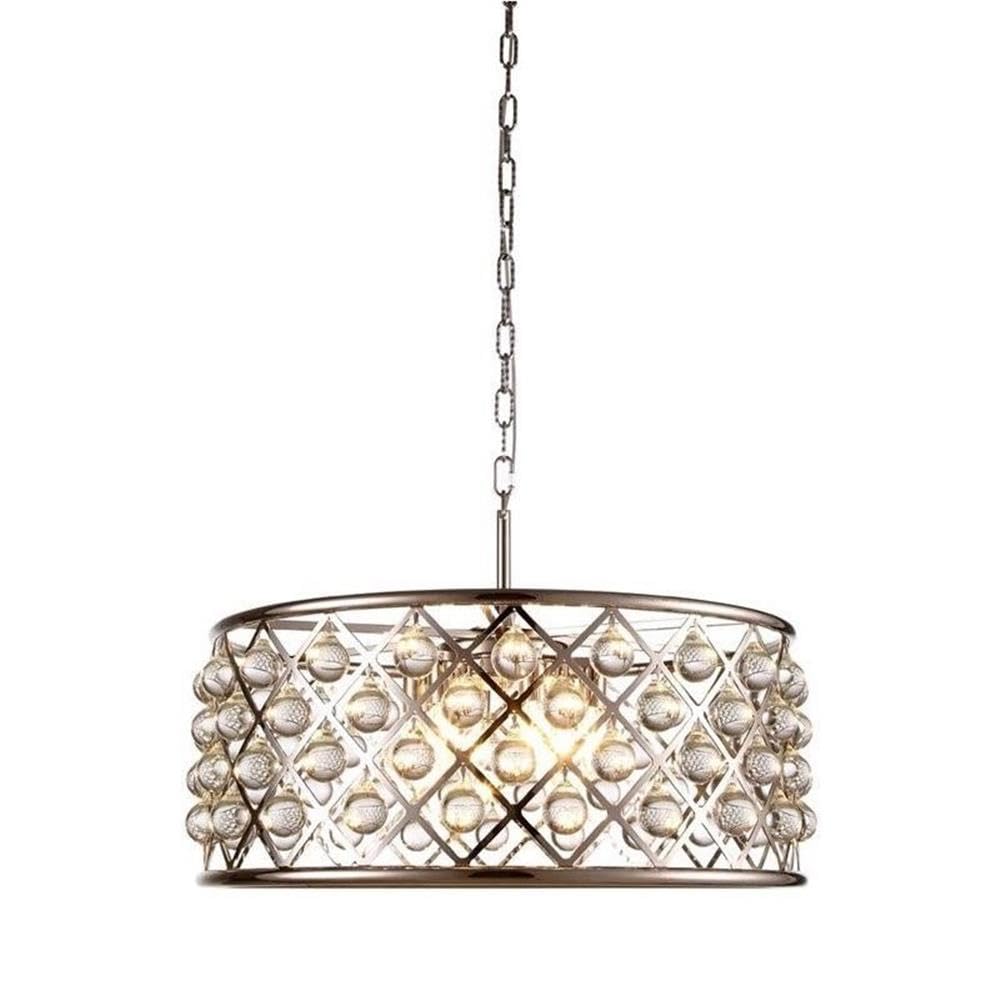 Elegant Lighting 1213D25PN/RC Madison Collection 6-Light Pendant Lamp with Royal Cut, 25&quot; Depth x 10.5&quot; Height, Polished Nickel Finish, Crystal