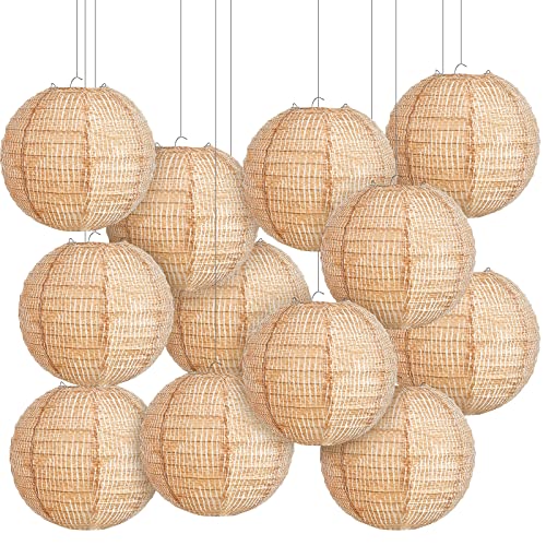 Hortsun 24 Pcs Print Burlap Paper Lanterns Round Chinese Paper Lanterns Farmhouse Boho Classroom Home Decor Classroom Sweet Birt