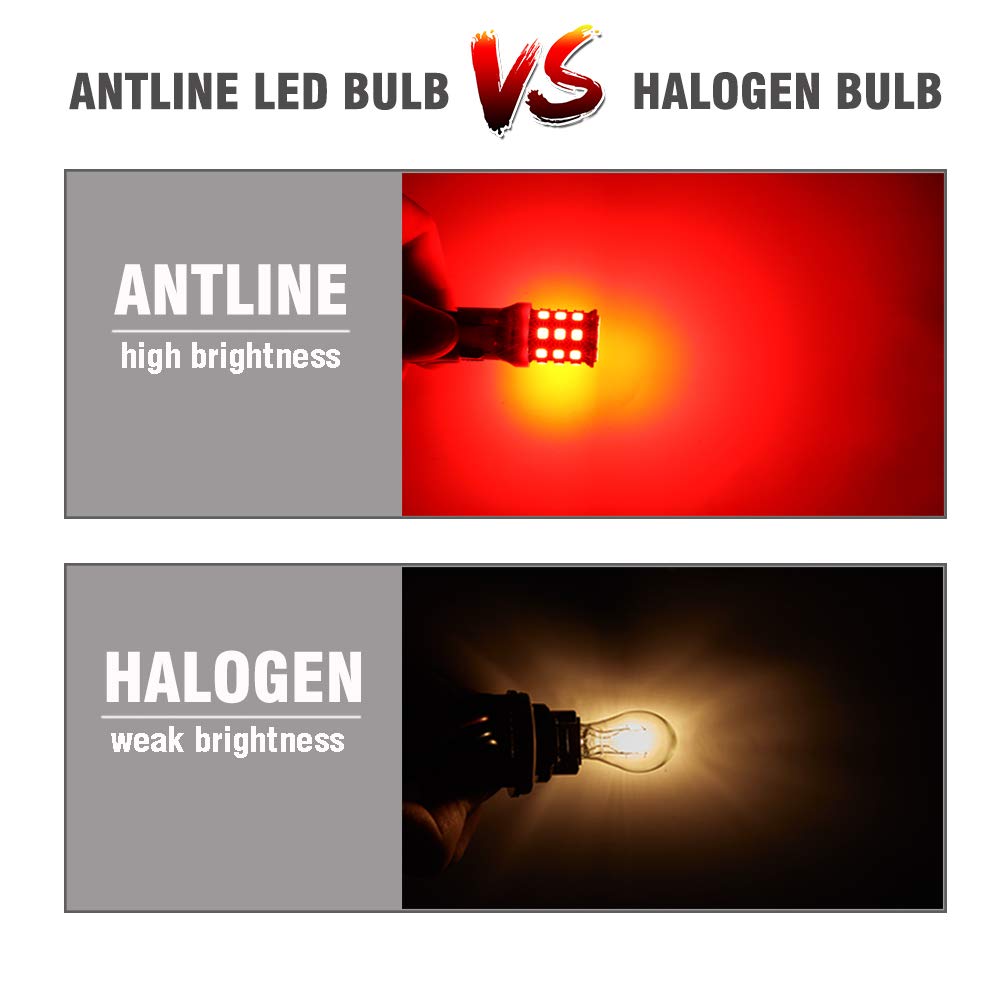 Antline LED Bulbs 3157 3156 3057 4157 3056, Super Bright 600 Lumens, Brilliant Red, Pack of 4 for Backup, Tail, Brake