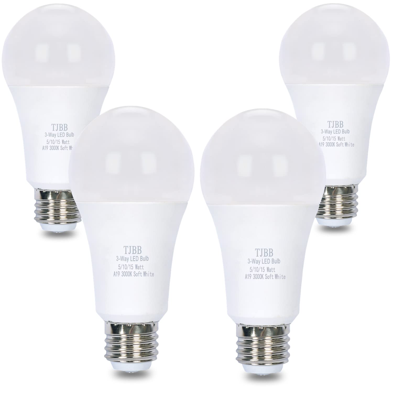 4 Pack 3 Way Led Light Bulbs 50 100 150Watt Soft White 3000K Equivalent, 5/10/15W Three Way Light Bulbs A19 E26 Base, 700 1400 2