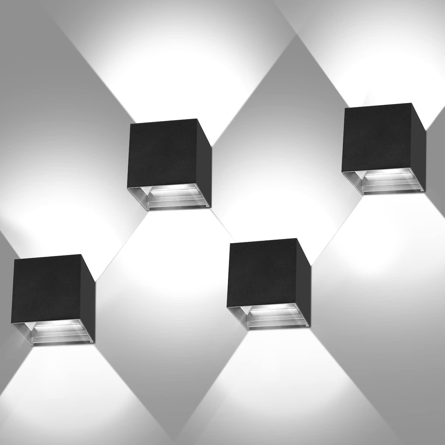 Juyace LED Wall Sconce Lighting 20W IP65 Black Aluminum 6000K 4 Pack