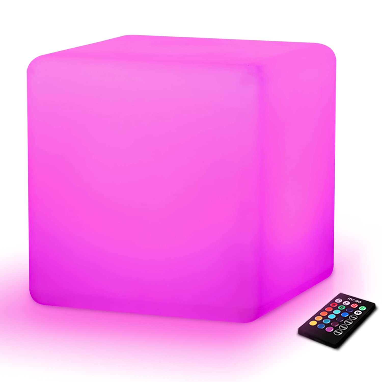 Mr.Go LED Light Cube Stool, 12-inch Rechargeable Mood Lamp, Remote Control, Polyethylene, Decorative Lighting for Home and Kids