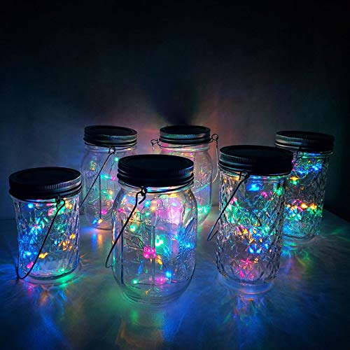 Cynzia Solar Mason Jar Lid Lights, 8 Pack 20 LED Waterproof Fairy Star Firefly String Lights with (8 Hangers Included,Jars Not I