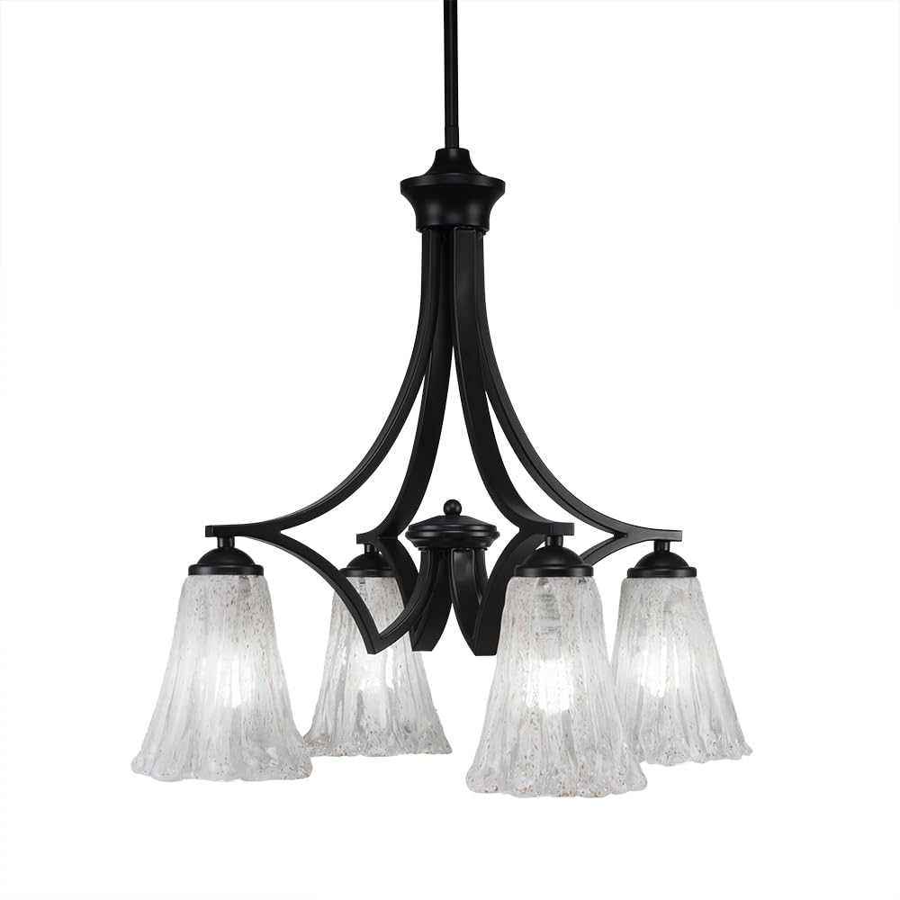 Toltec Lighting 568-MB-729 Zilo 4 Light Chandelier with 5.5&quot; Fluted Italian Ice Glass, Matte Black Finish, 19&quot; x 20.25&quot; x 21&quot;