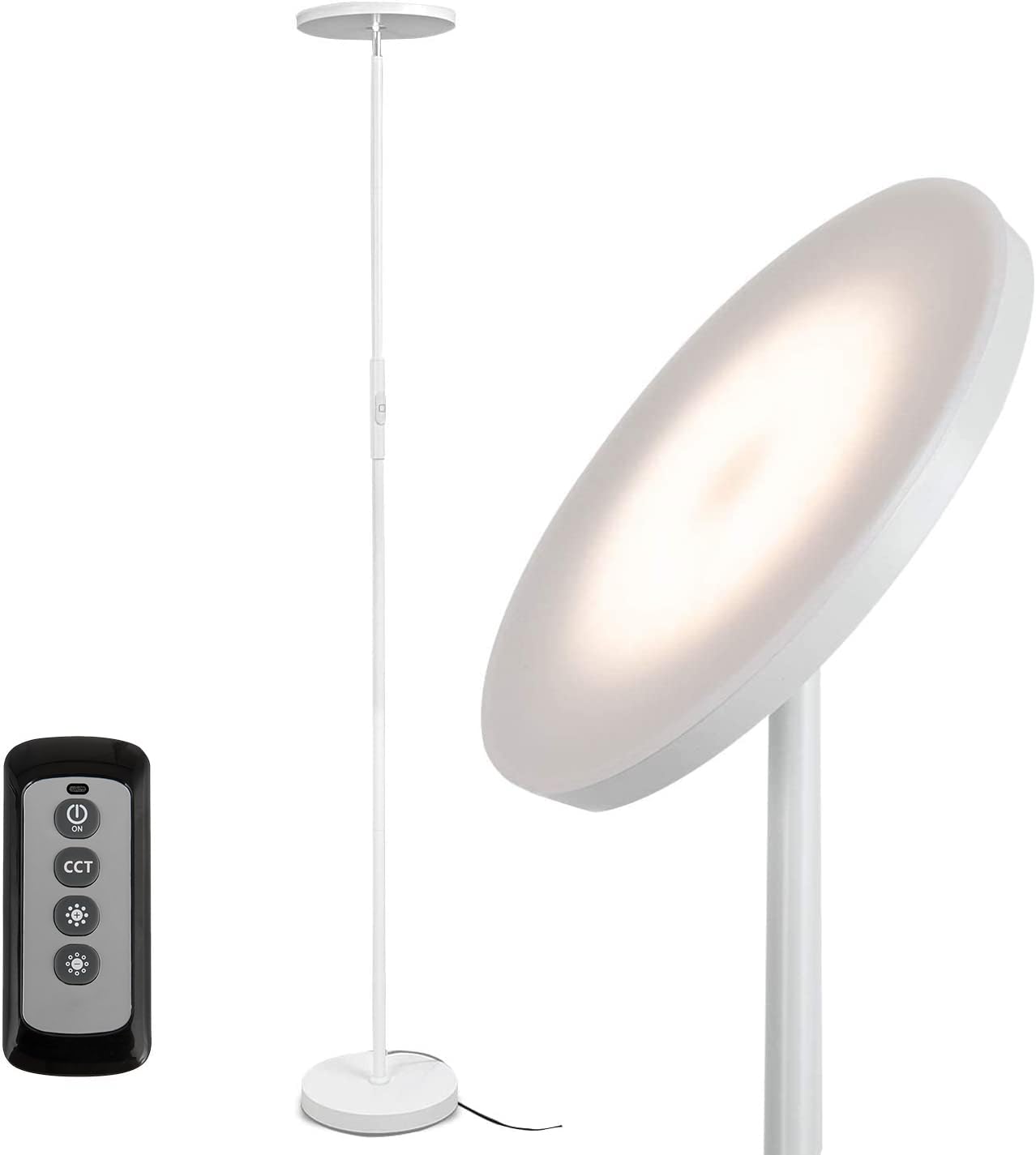 JOOFO Floor Lamp, 30W LED Torchiere with Remote, Touch Control, 3 Color Temperatures, Pearl White