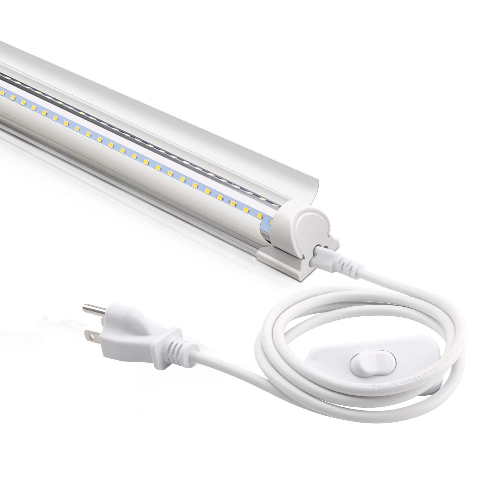 Barrina LED Shop Light, 4FT 40W 5500LM 5000K Daylight White with Reflectors, V Shape, Clear Cover, Linkable with Plug, T8 LED Tu