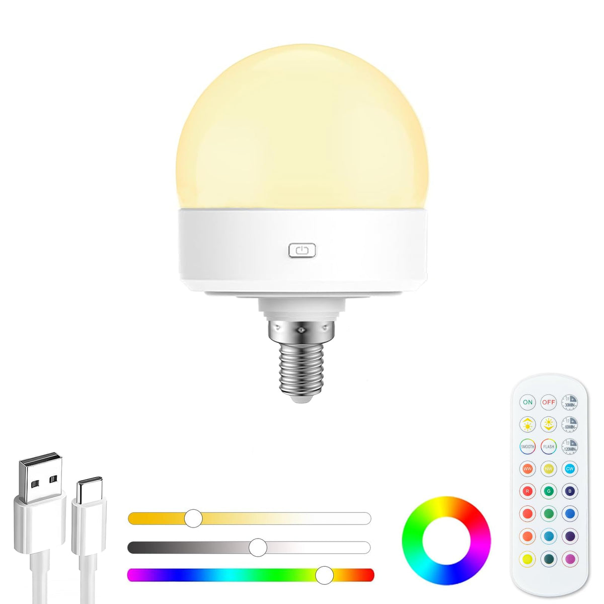 Funlenry Rechargeable Light Bulb With Remote - E26 Battery Operated Light Bulb No Electricity For Table Lamps, Wall Sconces, Cha