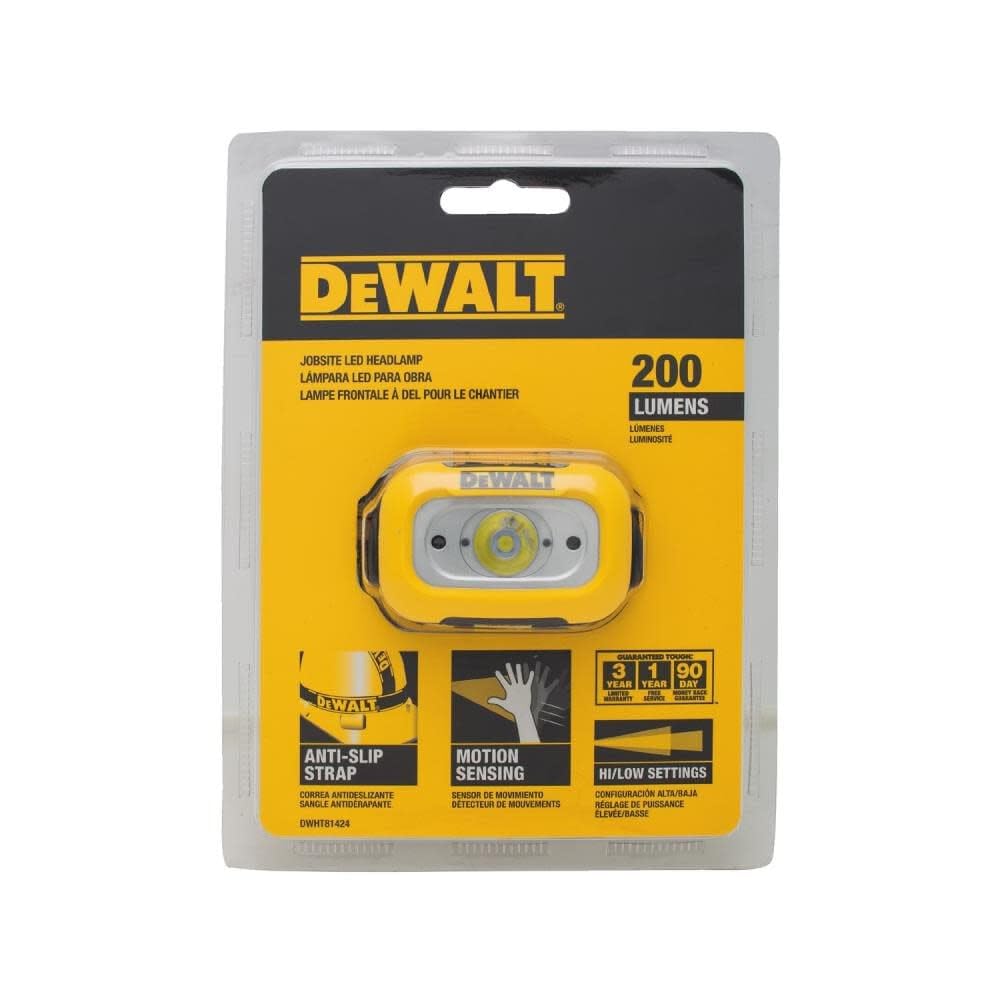 DEWALT Headlamp 200 Lumen, Yellow, Model DWHT81424 for Jobsite Use