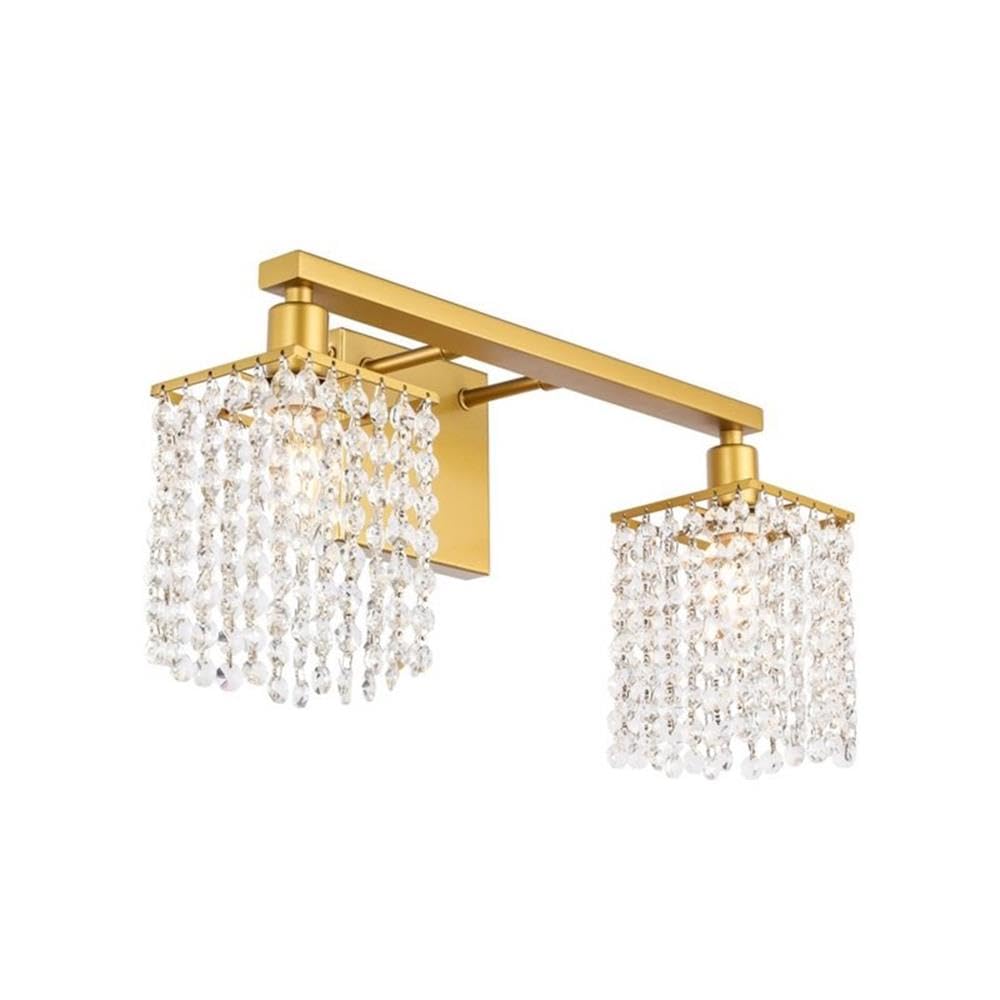 Living District Midcentury Modern 2-Light Bathroom Wall Sconce, Brass & Clear Crystals