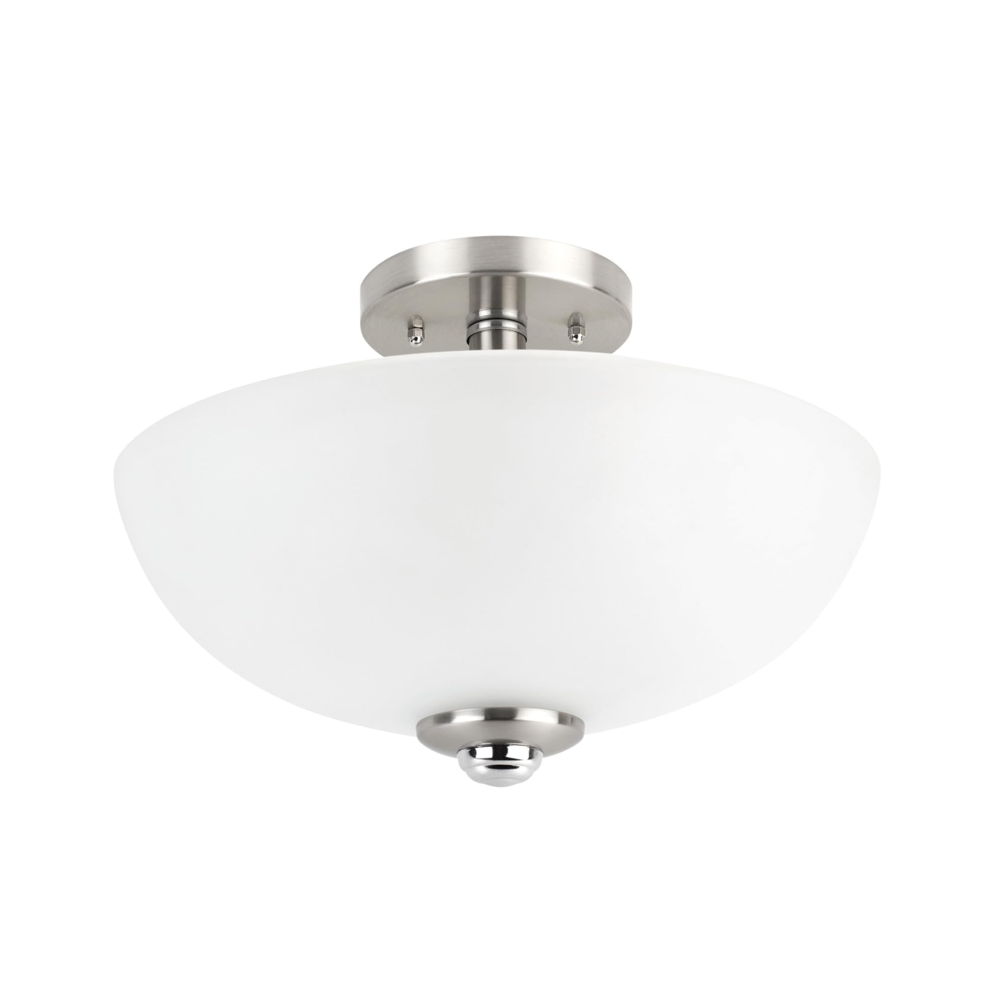 Globe Electric 63357 2-Light Semi-Flush Mount Ceiling Light, Brushed Nickel, Chrome Accents, Frosted Glass Shade, Kitchen, Light