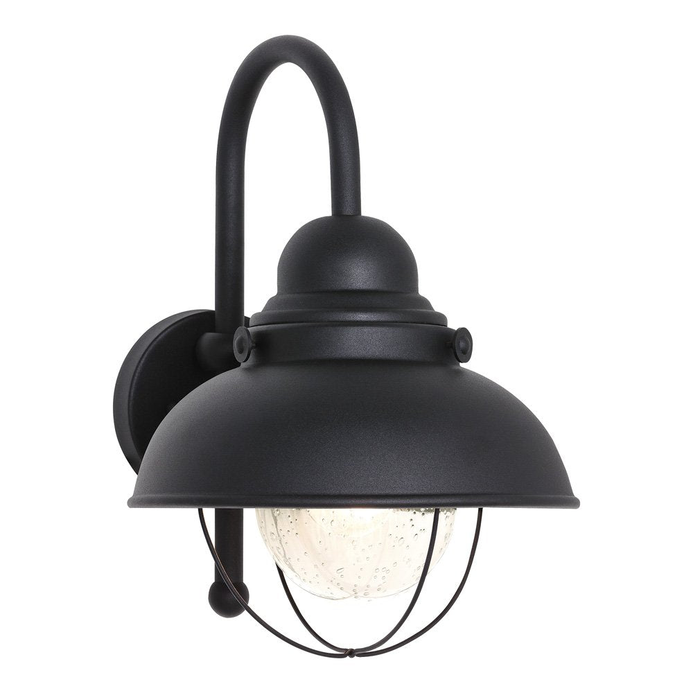 Sea Gull Lighting 8871-12 Sebring One-Light Outdoor Wall Lantern With Clear Seeded Glass Diffuser, Black Finish