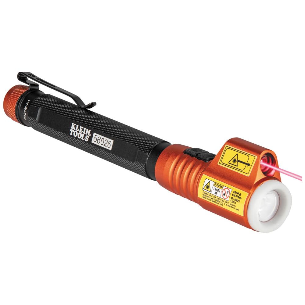 Klein Tools 56026R Flashlight And Inspection Penlight With Class 3R Red Laser Pointer, Glow-In-Dark, Led, Great For Jobsite, Out