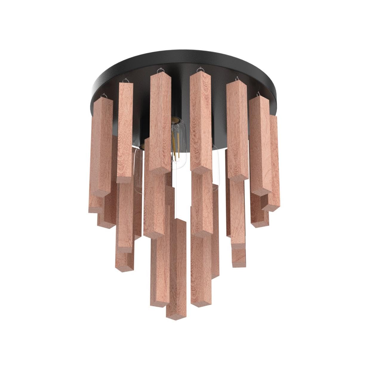 3-Light Semi Flush Mount Ceiling Lights Boho Wood Light Fixture Farmhouse Chandelier Oak And Black Ceiling Lighting With E26 For