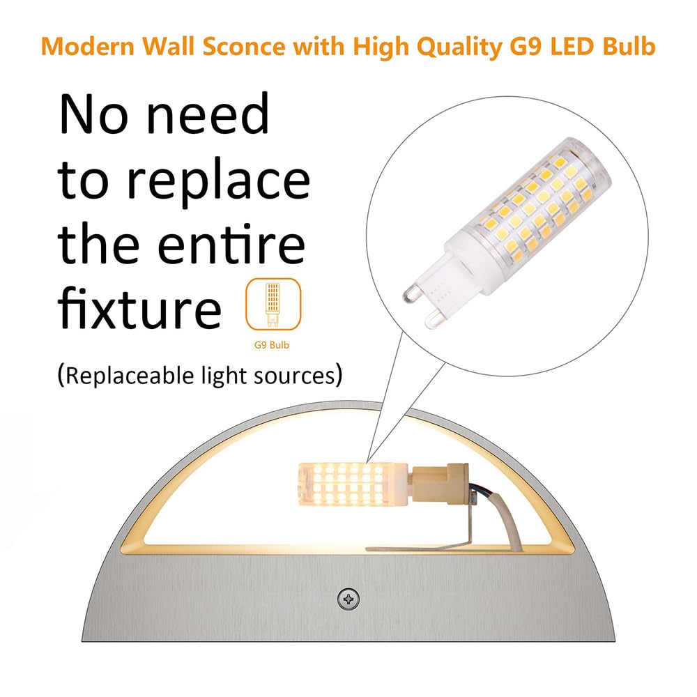 Aipsun Modern LED Wall Sconce - 4 Pack Warm White 3000K Hardwired Nickel Aluminum Lights for Living Room, Bedroom, Hallway - Model 9206