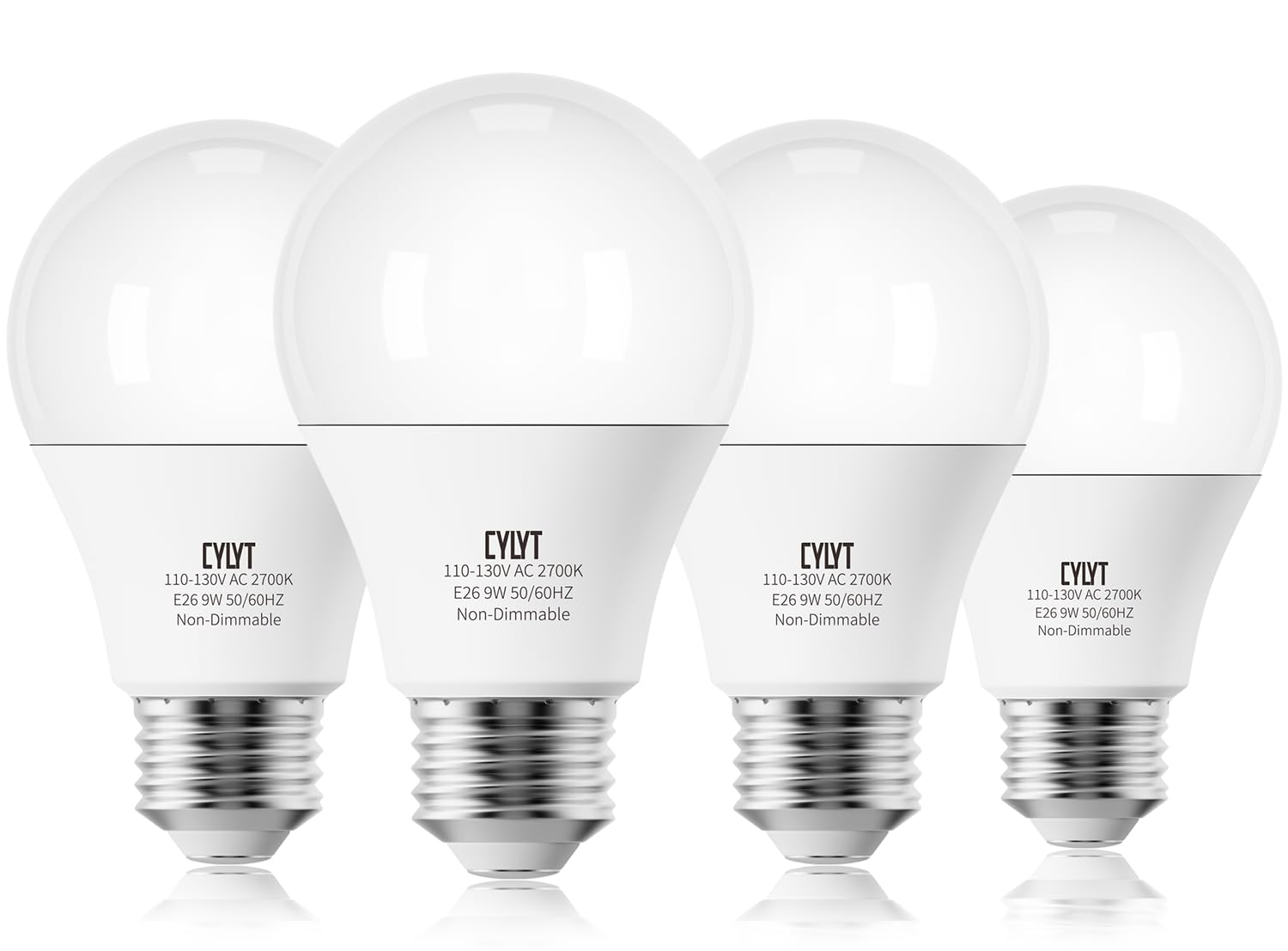 CYLYT LED Light Bulbs 9W 800 Lumen Warm White 2700K E26 A19 Non-Dimmable 4-Pack