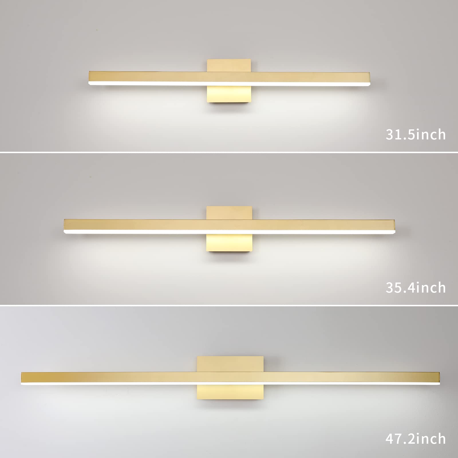 Joossnwell Gold LED Vanity Light Fixture 31.5in Wall Sconce 20W Cold Light 6000K Aluminum Model 7560