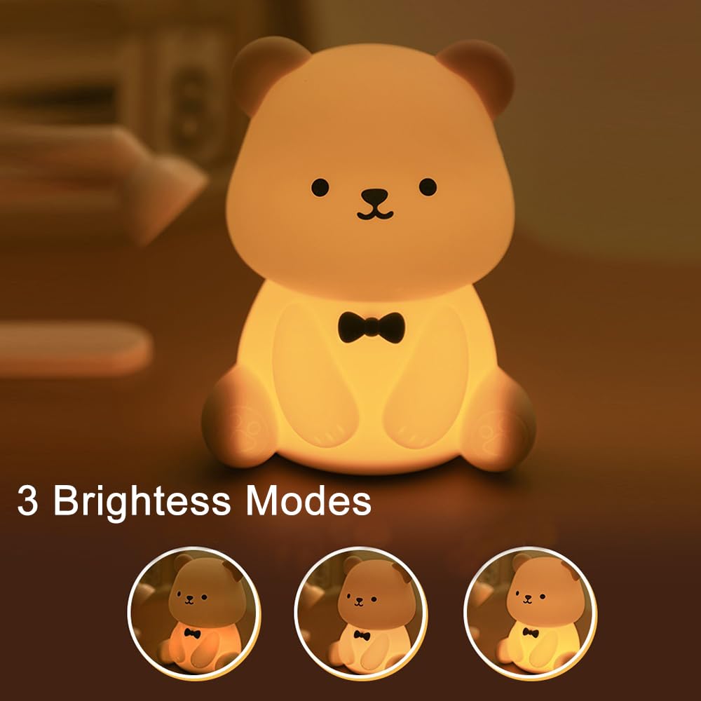ipalmay Bear Night Lamp- 30min Auto-Off Kids Toddler Nursery Bedside Nightlight, 3 Brightness Modes 6 Light Colors Night Light f