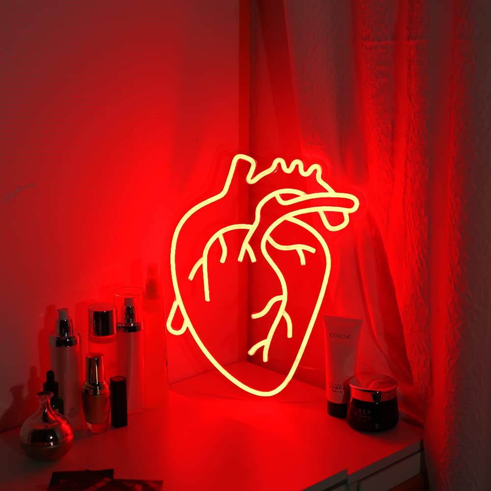 Human Heart Neon Sign USB Powered Neon Light Sign for Wall Decor, Neon Sign for Bedroom Dimmable Neon LED Sign, Neon Wall Light for Party Decoration Neon Heart Sign