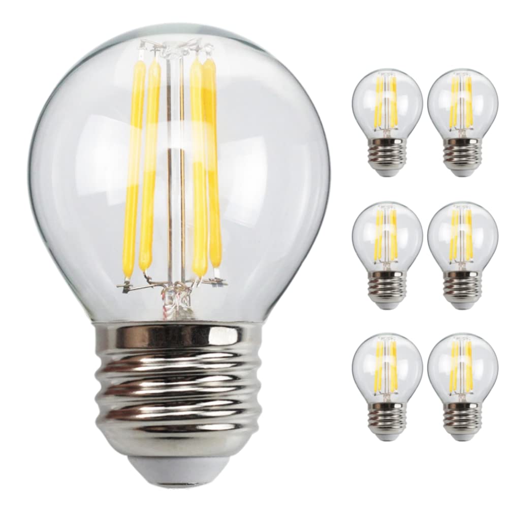 6-Pack G45 E26 Led Small Globe Bulbs 60Watt Equivalent, 2700K Warm White, 550Lumens, 6W G16.5 Vintage Chandelier Light Bulbs, No