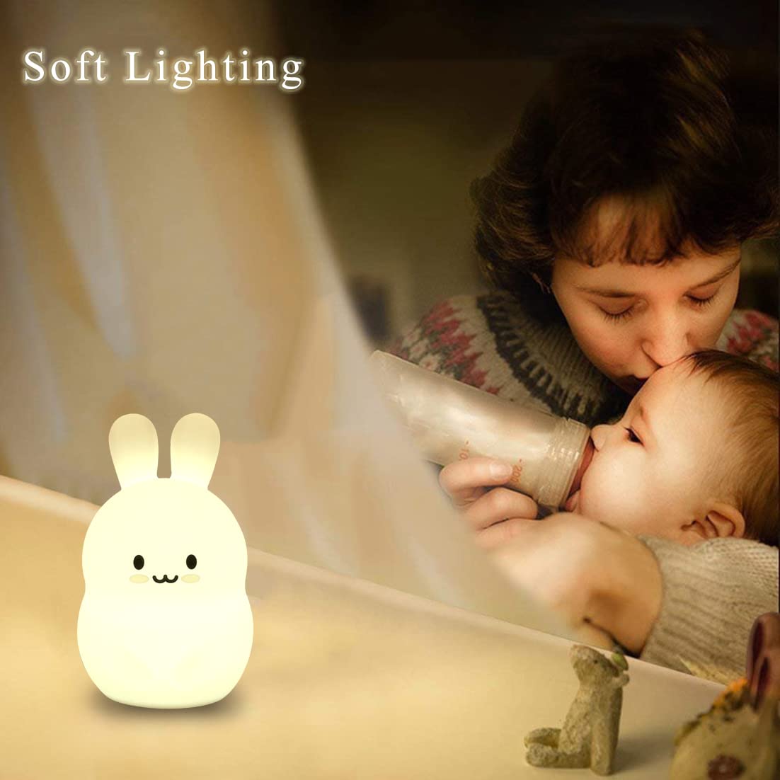 Wha&Darren Night Light For Kids, Bunny Night Light, Silicone Nursery Light For Baby And Toddler, Squishy Night Light For Kids Room, Animal Night Lights For Girls And Boys, Cute Lamps For Bedroom