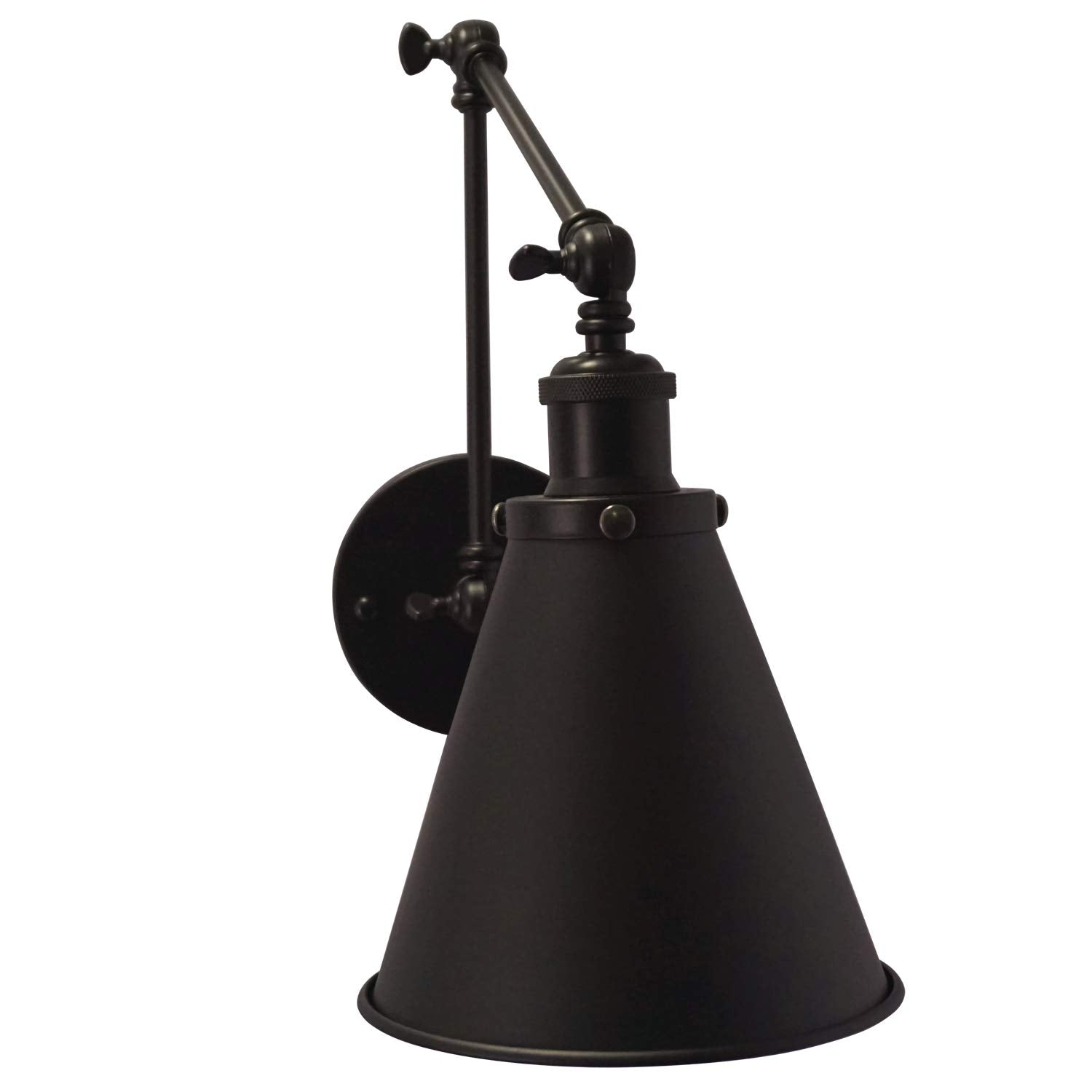 DZSUMY Industrial Wall Sconce, Adjustable Arm, E26 Base, Metal, Black Finish, Model WS05, Ideal for Bedroom, Living Room, Office