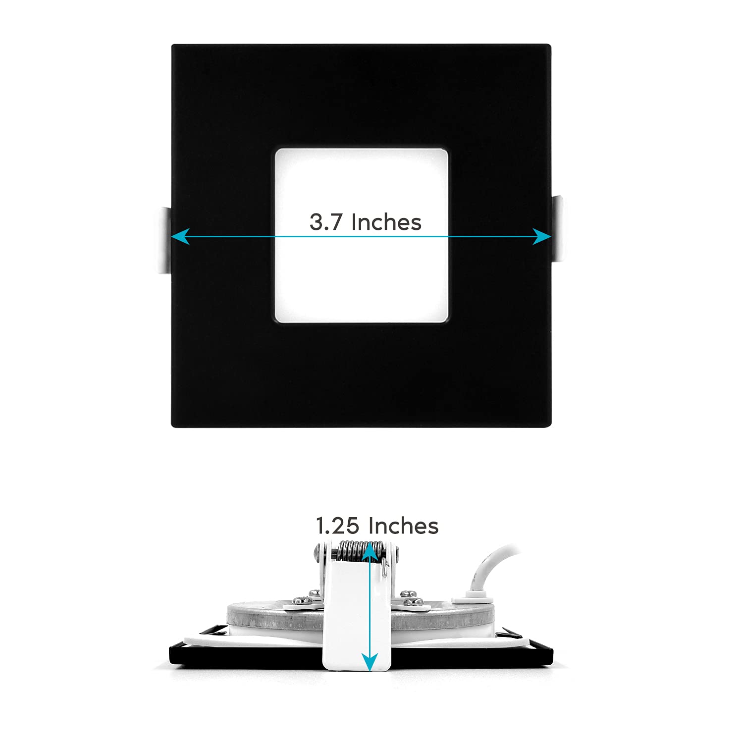 Luxrite 3 Inch Square Ultra Thin Led Recessed Light With J-Box, 8W, 5 Color Options 2700K | 3000K | 3500K | 4000K | 5000K, Dimma
