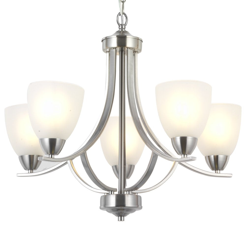 VINLUZ 5 Light Chandeliers Brushed Nickel Metal Pendant Lighting for Foyer, Bedroom, Dining Room, Model 355-5-13