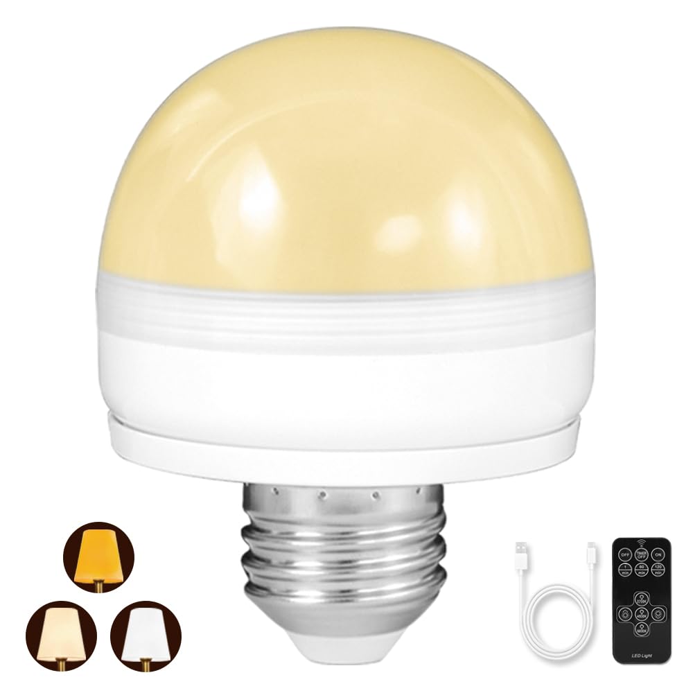 BLUEYE Rechargeable Light Bulbs,7W,Remote Control,Soft Warm 2700K-6000K,50W Equiv.,450Lumens,Flicker-free,E26 Detachable Charging(E12 available),Battery Operated Emergency Lamp for Non-Hardwired,1Pack