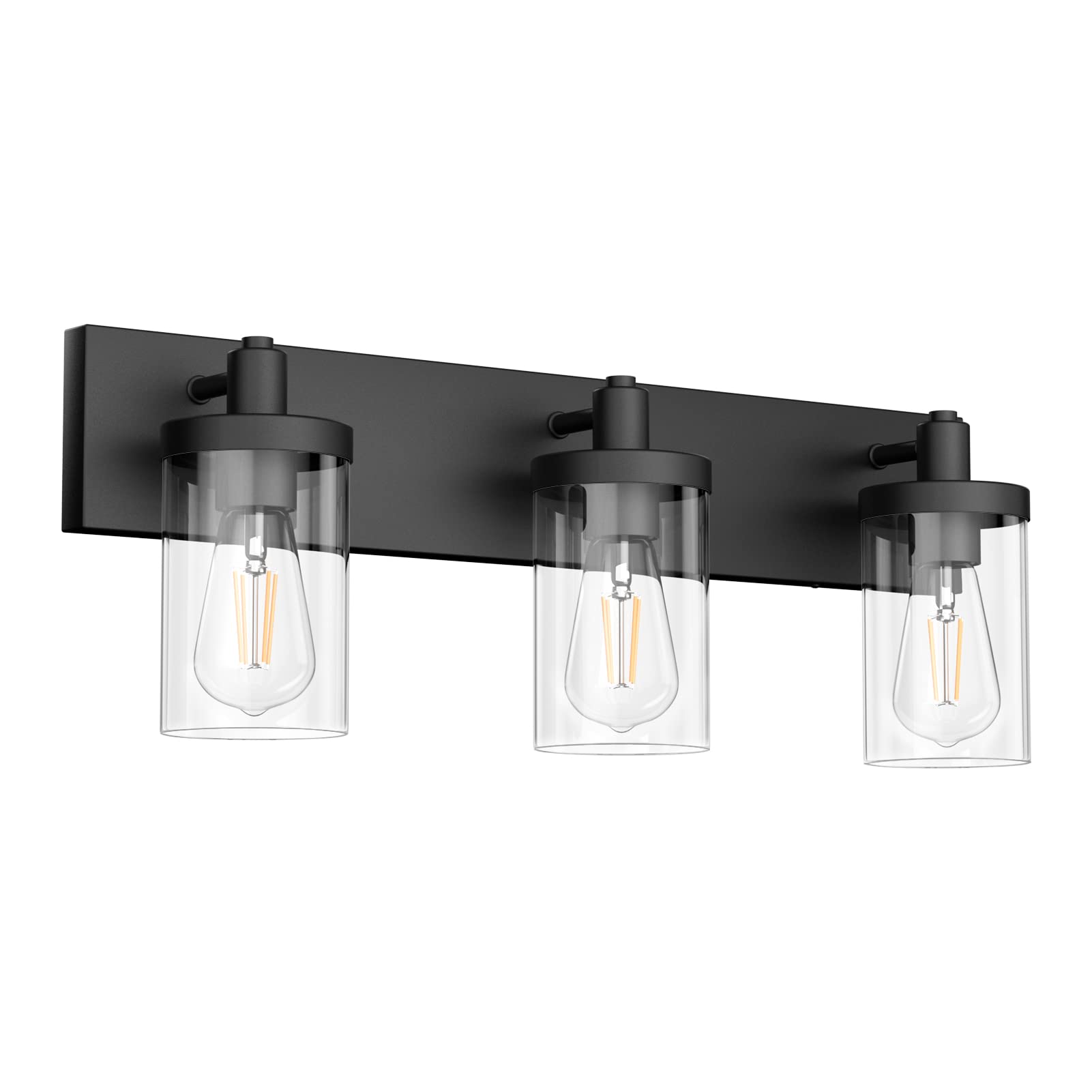 Aipsun Black Vanity Light For Bathroom 3 Light Farmhouse Bathroom Lights Fixtures Over Mirror With Clear Glass Shade(Exclude Bul
